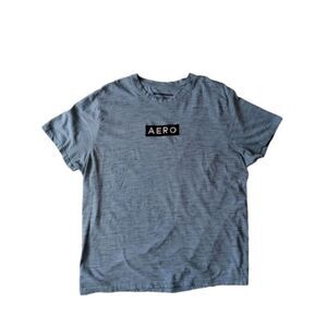 Aeropostale Heather Blue Short Sleeve Box Logo Patch Cotton Blend Tee Men's 2XL